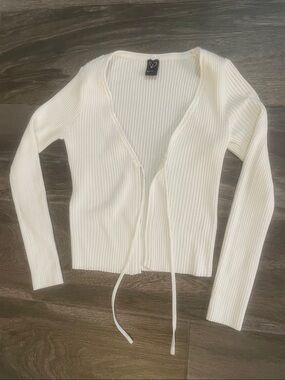 Windsor Cream Ribbed Tie-Front Sweater